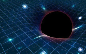 Black hole warping space-time, computer artwork.
